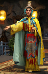 The character “Old Second Aunt” cross-­dressed as the concubine in the Peking opera Farewell My Concubine during a performance for his wife in a cave at Cockscomb Mountain. His gait and hand gestures are conventionally feminine.