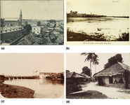 Four sepia photographs depicting the Stone Town and Ng’ambo.