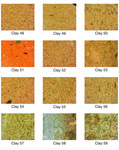 Four rows of three close-up images displaying clay fabric types.