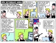 Comic strip 'How Deterrance Works' showing two characters, Pervis and Annabelle, discussing 'their next crime.'