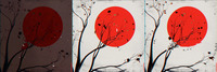 Three side-by-side images sample frames from a Kidmograph GIF. A bright red circle is framed behind thin tree branches.