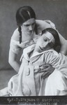 In this photograph, Pierrette (Koonen), her hair in braids, supports the dead Pierrot (Tseretelli), both lovers in all white.
