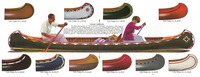 An illustration depicting several of the beautiful color designs available in 1926 for Old Town canoes.