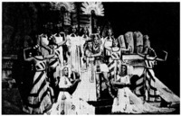 Egyptian royalty in Mon Paris. A scene from the Snow Troupe's 1947 performance of Mon Paris featuring the court of the Cleopatra-like queen. From Hashimoto (1994:67).