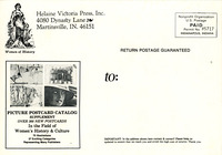 Columbia and return address. Space for mailing label. Box with four postcard images in the “picture postcard catalog supplement.” See Resources for full description.