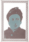 Photograph of Luxemburg in Warsaw wearing a high-button warm wool coat and a scarf. Printed in sepia ink with gray highlight on Luxemburg’s face.