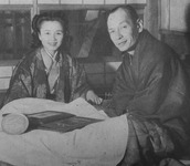 Black and white photo of Alan and Mariko