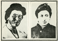Two images of Luxemburg. In the self-portrait on the left, she wears a blouse or dress with a v-cut neckline. In the photo on the right, she wears a coat and scarf.