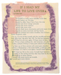 Broadside reflects emotion of poem. Text surrounded by border suggesting purple clouds. Title over a large pink cloud. Long wide line in the same pink makes initial cap.