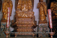 Calligraphy on bars placed on both sides of the Buddha statue in a Buddhist temple.