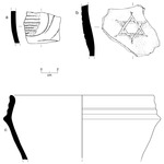 Three sketches and diagrams (a-c) of sgraffito wares.