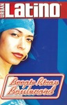 Figure 12. The portrait of Caridad de la Luz wearing a baby blue bandana on her head, red lipstick, and large hoop earring serves as the program cover of the solo performance of Boogie Rican Boulevard (2002).