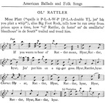 Sheet music for the song “Ol’ Rattler,” including a brief introduction and illustrating the simple melody of the song, with lyrics