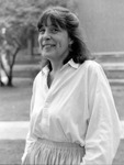 Fig. 1. Barbara Hodgdon photographed outside the Drake University Library.