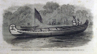 An etching of a canoe with an HBC flag.