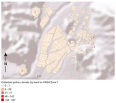 Map of collected pottery density for Zone 1, with density ranging from 0 to 47.