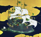 Artistic representation of a Portuguese trading ship in Nagasaki.