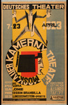 Production poster for a week of performances in Germany during the Kamerny’s 1923 tour. The poster’s center is dominated by the famous Kamerny logo: a red and black constructivist rendition of Phaedra’s face in profile, encircled by the theater’s name.