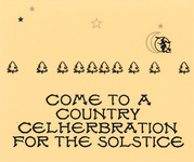 A row of Christmas trees, stars and a crescent moon, and a flying witch. The words are set in an old, ornate typeface.