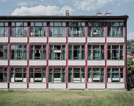 Color photograph of the Hasan Veletovac School in Visegrad which was used as a detention camp in 1992.