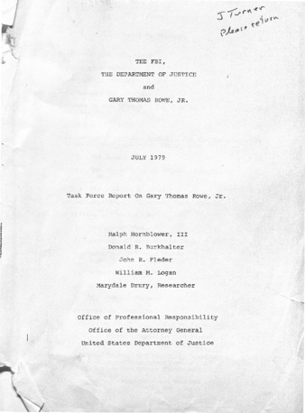 July 1979 Task Force Report on Gary Thomas Rowe, Jr.