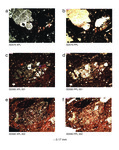 Six (a-f) microscopic photographs of pottery specimens.