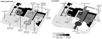 A black and white diagram showing the internal and external layout of the Busan Cinema Center.