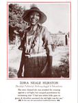 For quote details, see Resources.  She stands outside in a loose, printed dress and a straw hat. A border frames the photo. Quote in Munder Venezian, decorative accent font.