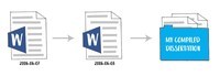 Workflow map showing a Word document dated 2006-06-07, leading to a Word document dated 2006-06-08, leading to a folder named “my compiled dissertation”