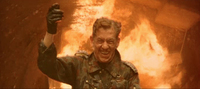 Fig. 19. A frame still of the smiling Ian McKellen as Richard III falling to his fiery death in Loncraine’s 1995 film of Richard III.