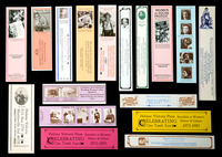 Colorful collage of seventeen historical bookmarks from 1974 to 1989.