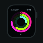 The image of Apple Watch “Activity” app shows three concentric circles in red, green, and blue.