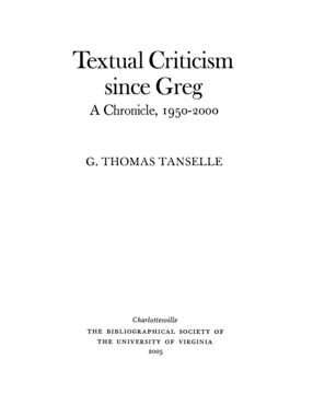 Cover image for Textual Criticism since Greg: A Chronicle, 1950-2000