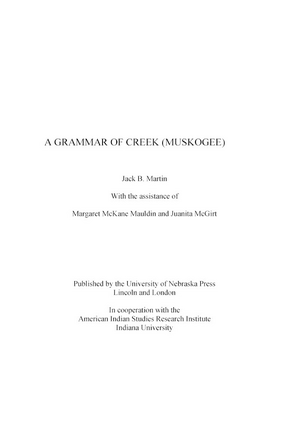 Cover image for A grammar of Creek (Muskogee)